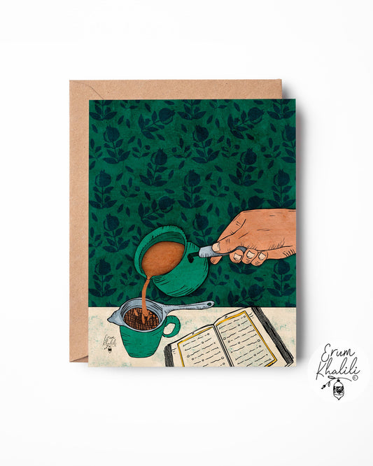 Tea & Quran Card – South Asian Chai Illustration
