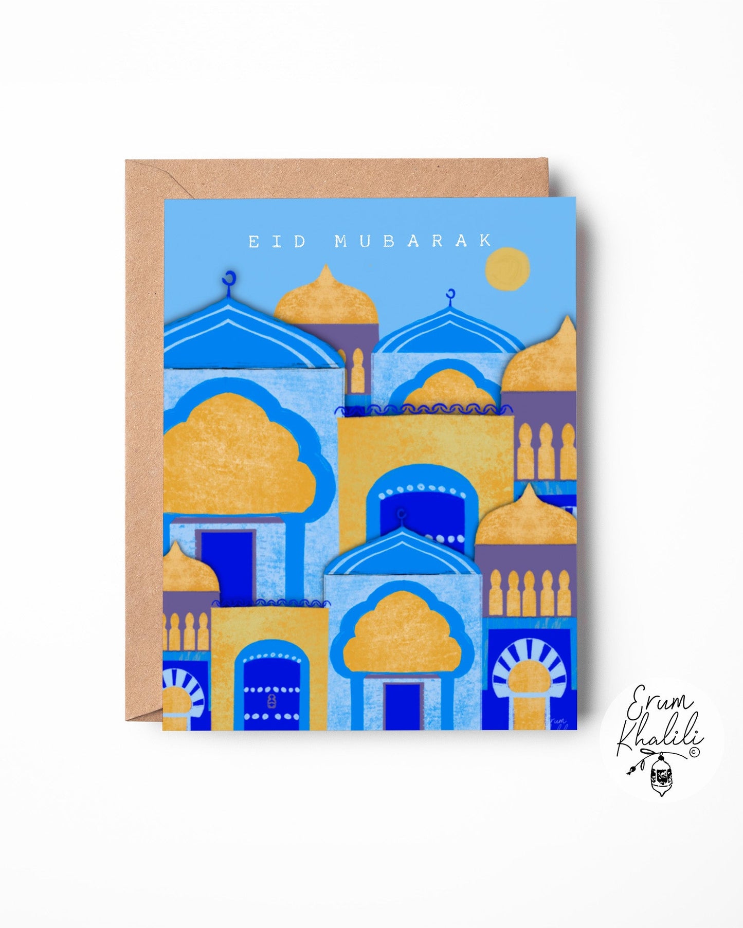 Eid Mubarak Card – Ramadan Islamic Architecture in Blue