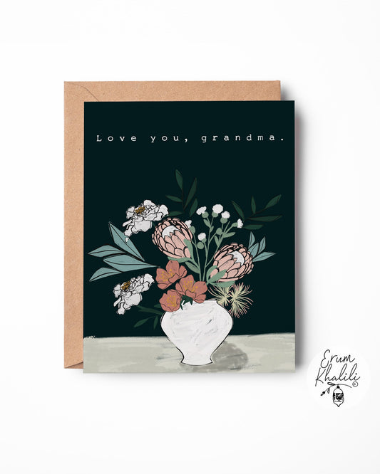 Love You Grandma | Floral Vase Greeting Card | A2 Blank Card