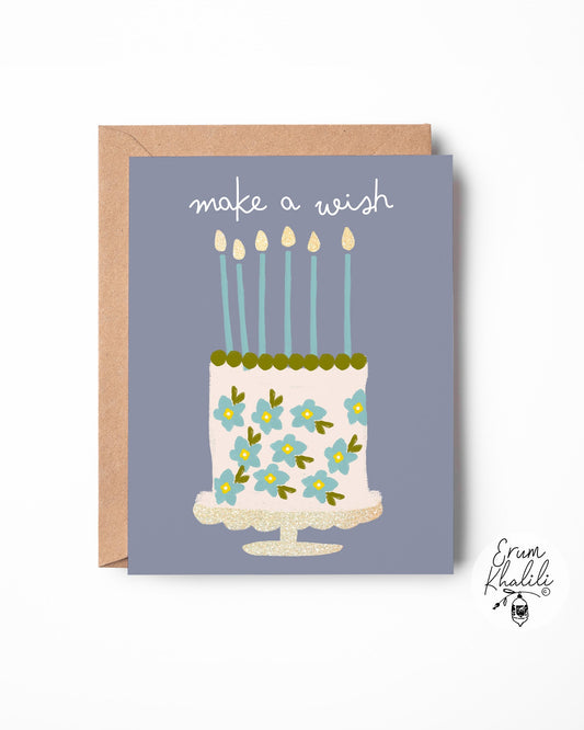 Make A Wish Birthday Card – Cake Illustration