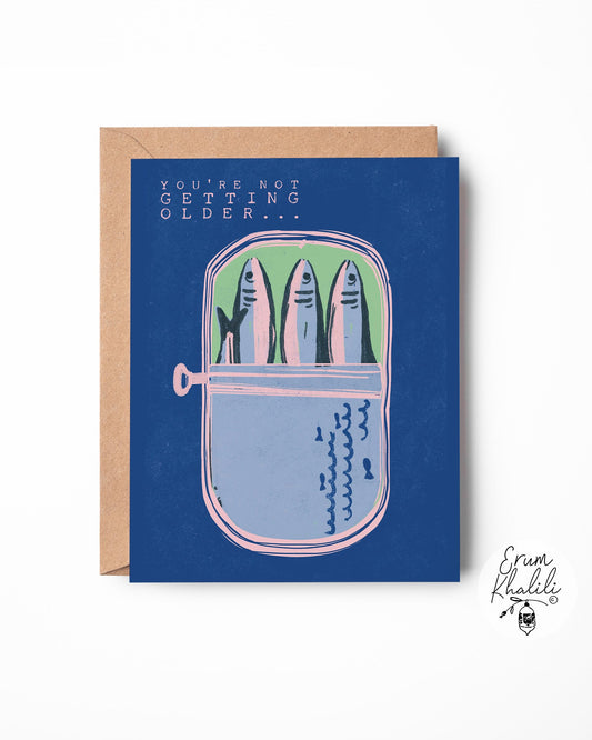 Sardines Funny Birthday Card – Quirky Illustrated Greeting – A2