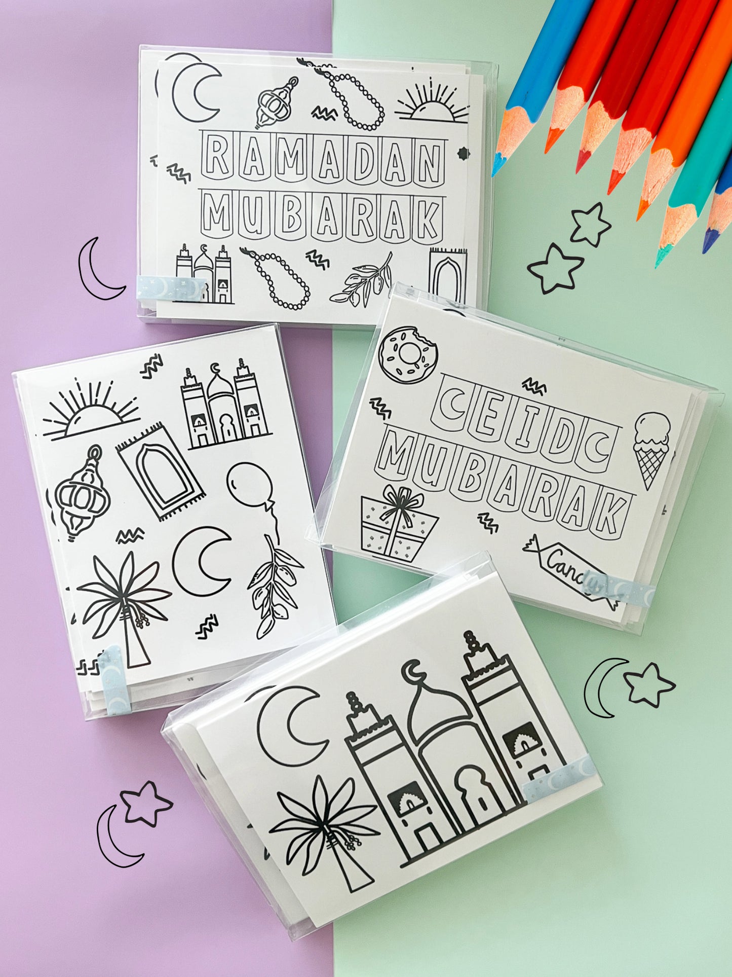 Set of 8 - Ramadan and Eid Coloring Cards