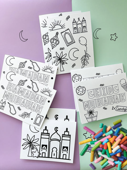 Set of 8 - Ramadan and Eid Coloring Cards