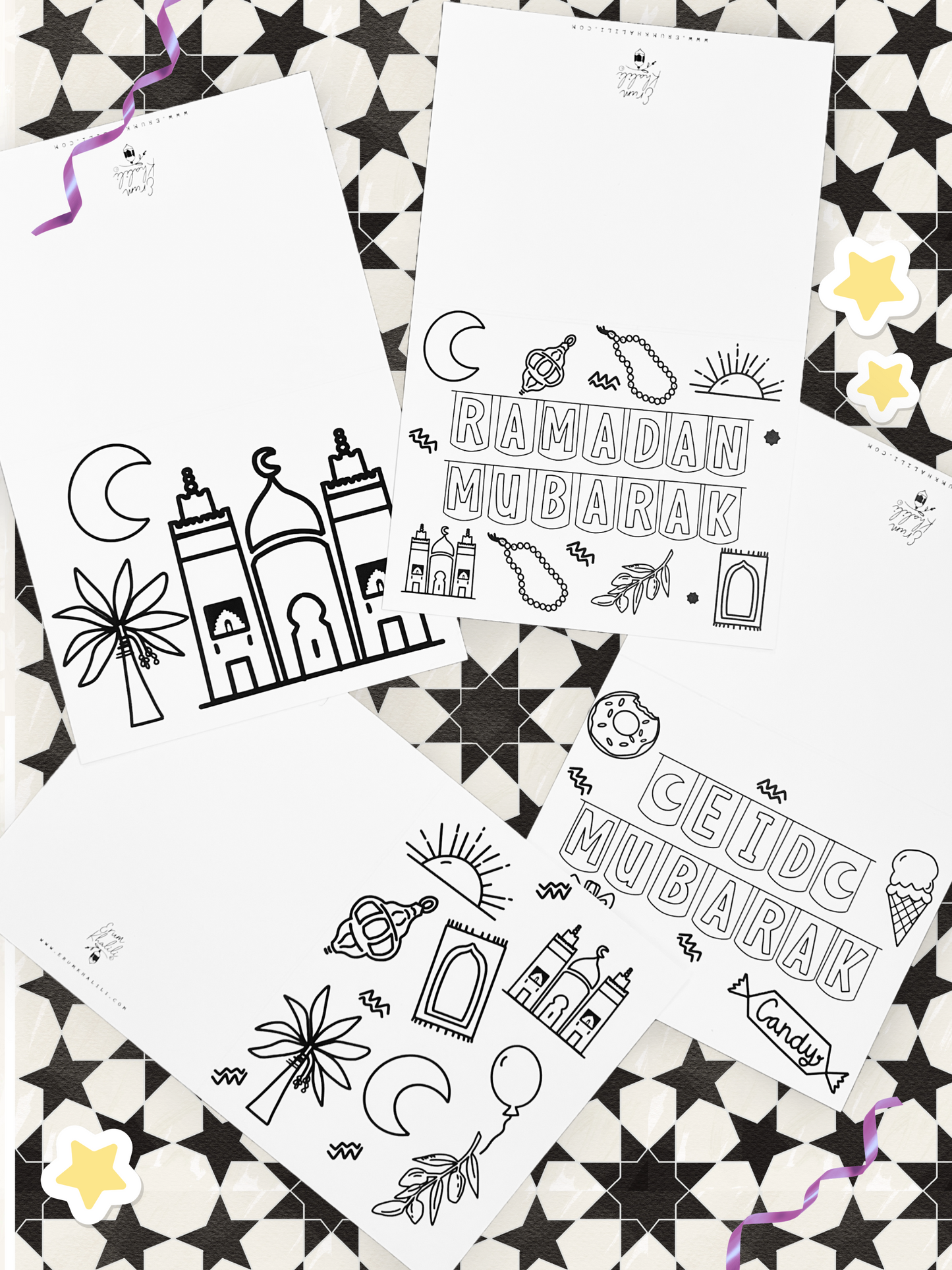 Set of 8 - Ramadan and Eid Coloring Cards