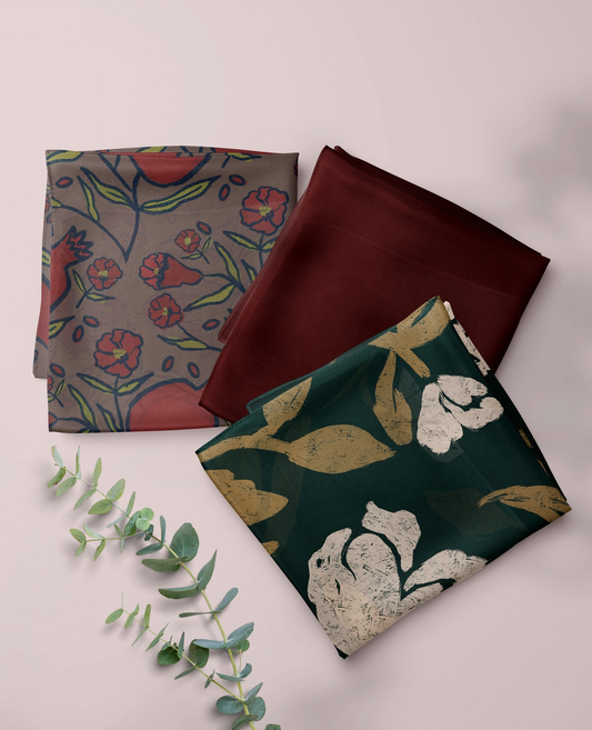 Pomegranate Garden Bundle — 2 Printed Hijabs + 1 Premium Modal (Save 16%)