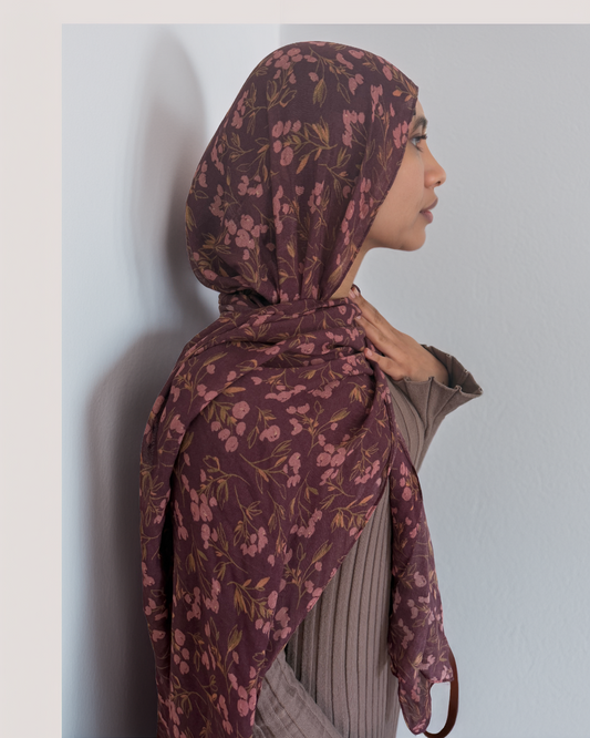 Bamboo Woven Printed Hijab - Flower Field Burgundy