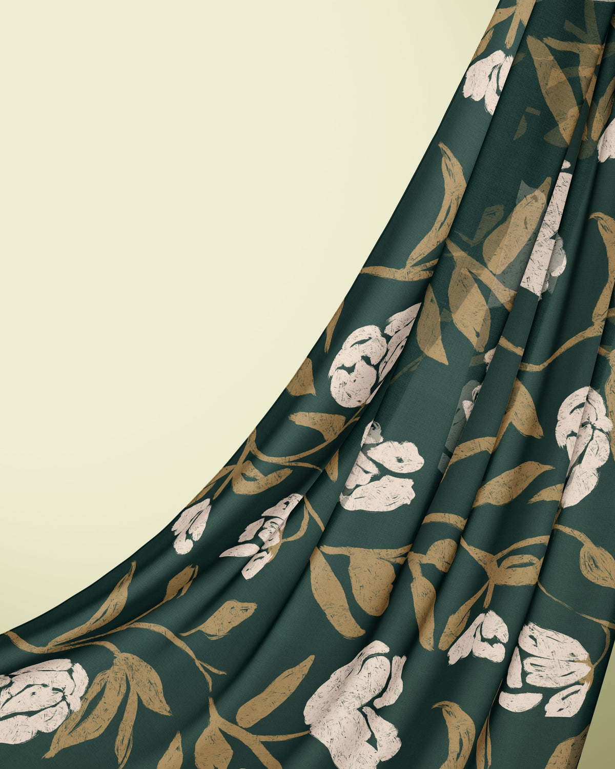 Bamboo Woven Printed Hijab - Garden Florals Deep Green