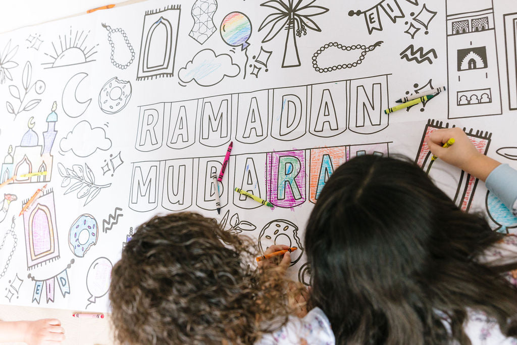%50 OFF! Bundle of 3 - 2 Huge Coloring Sheet (One Ramadan and One Eid) + Ramadan and Eid Felt Banner