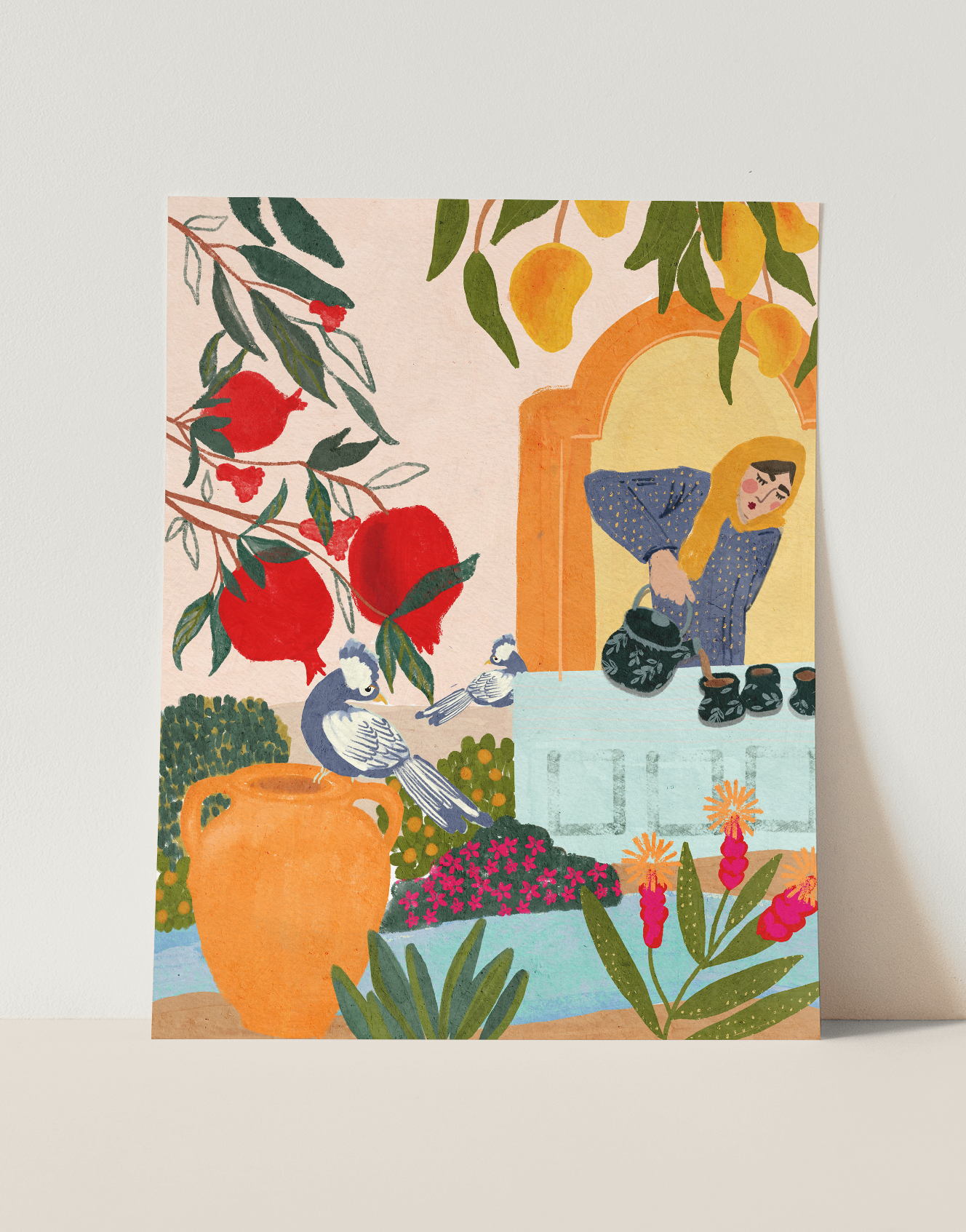 Premium Textured Paper Art Print | “Mama’s Tea Garden”
