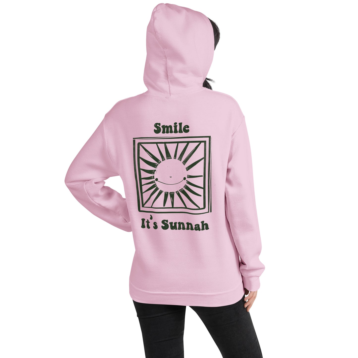 Backside printed hoodie smile it’s sunnah tan and pink