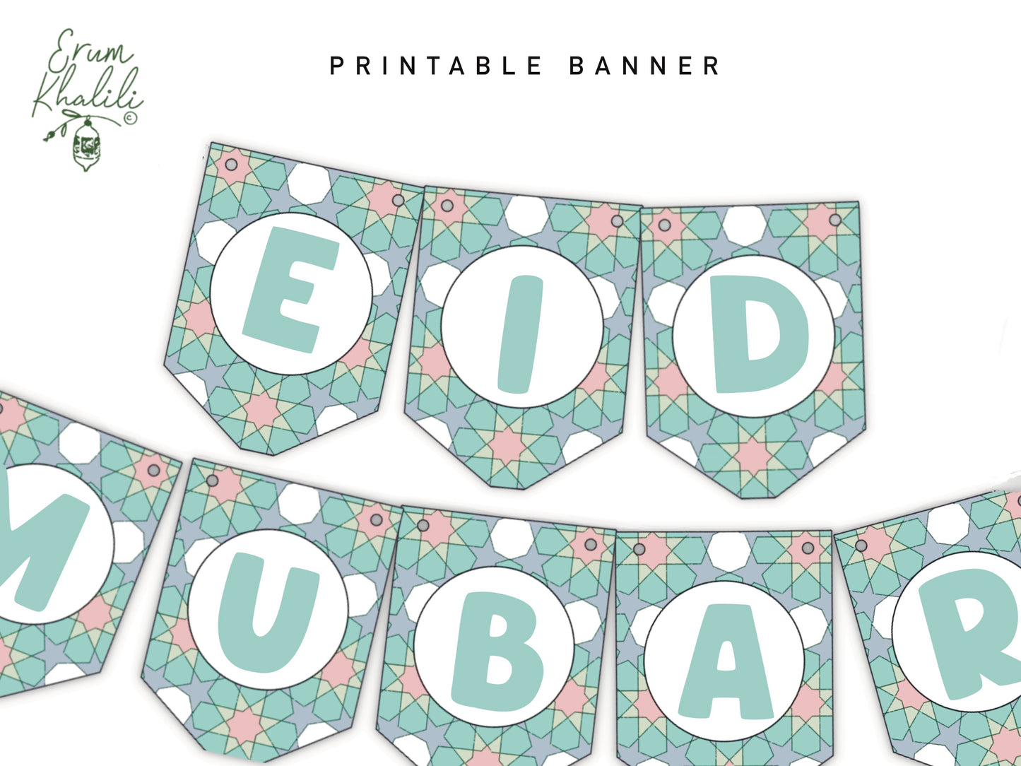 Printable - Ramadan and Eid Dual Purpose Banner - Pastel Geo Print