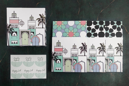 Set of 4 - Ramadan & Eid Treat Boxes With Stickers - Granada Print