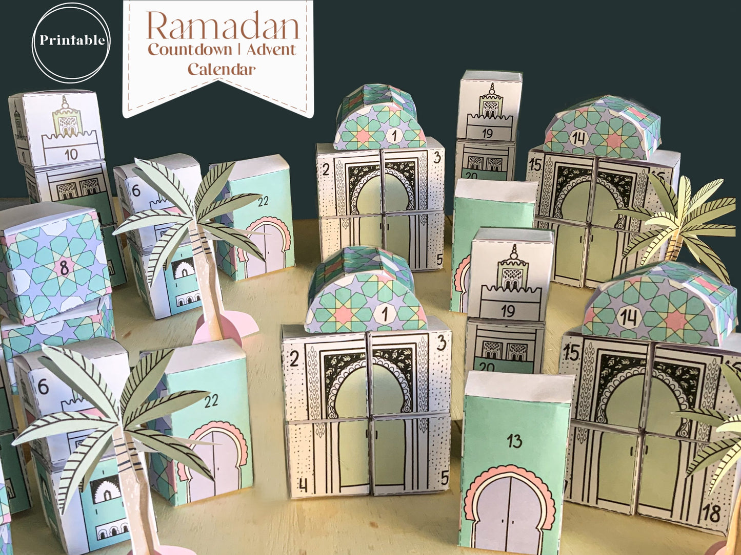 Printable Ramadan Countdown Village - Pastel Series
