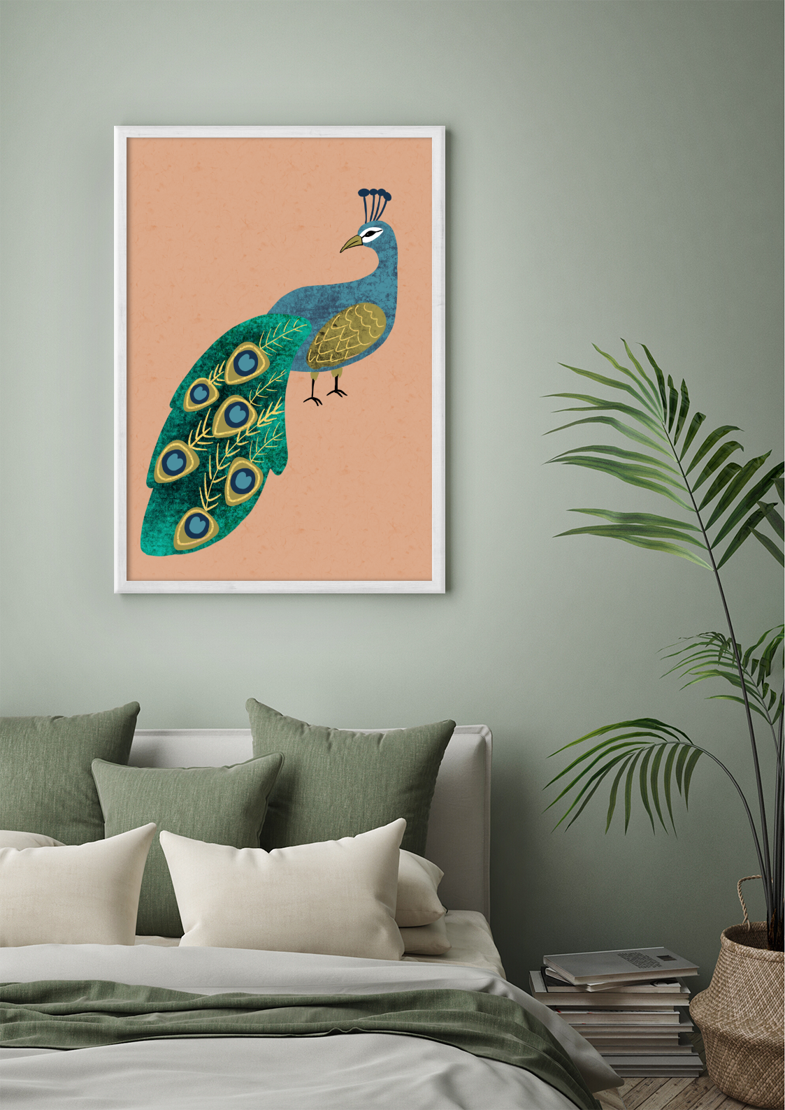 Stock Art Drawing of a Green Peacock - inkart